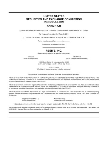 Thumbnail Reed's, Inc. 10-Q Quarterly Report FY2016 