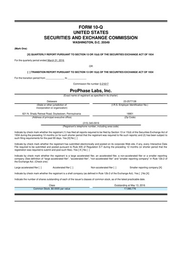 Vorschaubild ProPhase Labs 10-Q Quartalsbericht 2016 