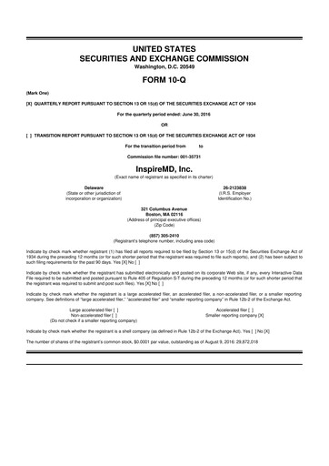 Thumbnail InspireMD 10-Q Quarterly Report FY2016 
