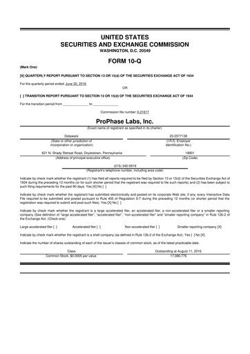 Vorschaubild ProPhase Labs 10-Q Quartalsbericht 2016 