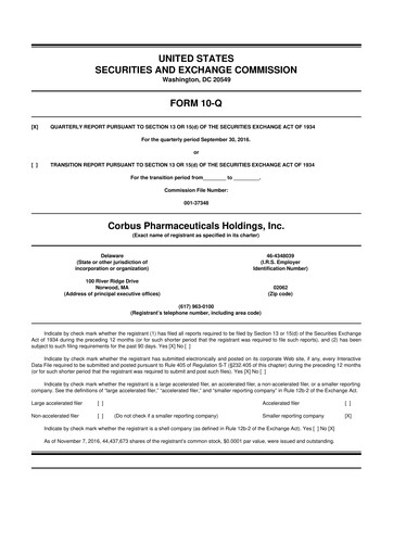 Thumbnail Corbus Pharmaceuticals
 10-Q Quarterly Report FY2016 