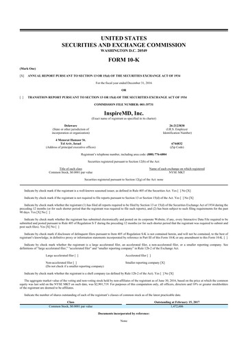 Thumbnail InspireMD 10-K Annual Report 2016