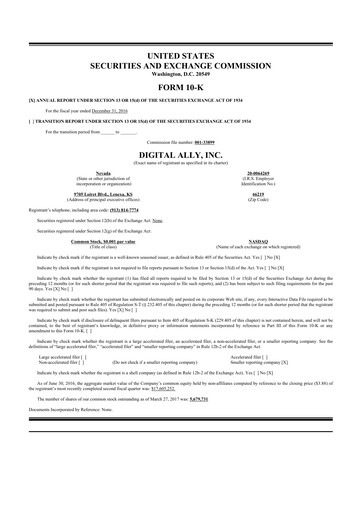 Thumbnail Digital Ally 10-K Annual Report 2016