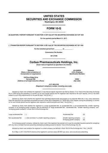 Thumbnail Corbus Pharmaceuticals
 10-Q Quarterly Report FY2017 