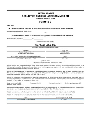 Vorschaubild ProPhase Labs 10-Q Quartalsbericht 2017 