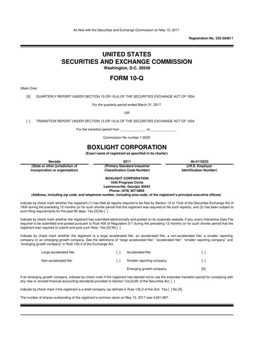 Miniature Boxlight
 10-Q Rapport trimestriel 2017 