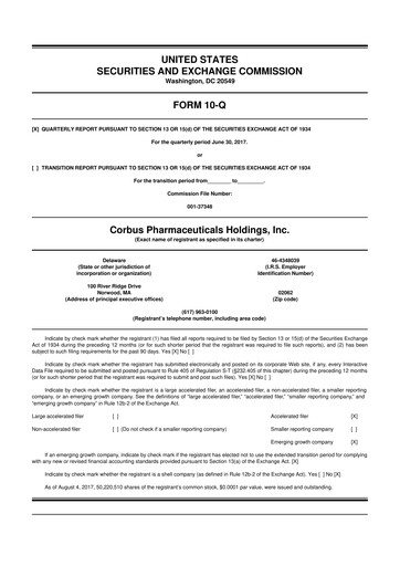 Thumbnail Corbus Pharmaceuticals
 10-Q Quarterly Report FY2017 