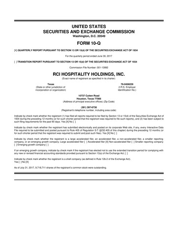 Thumbnail RCI Hospitality Holdings 10-Q Quarterly Report FY2017 