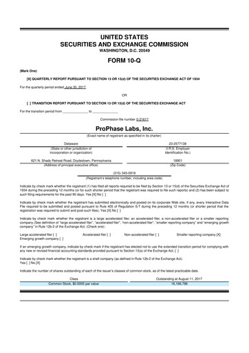 Vorschaubild ProPhase Labs 10-Q Quartalsbericht 2017 