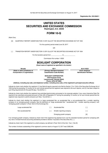 Miniature Boxlight
 10-Q Rapport trimestriel 2017 