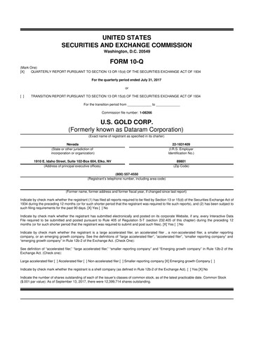 Thumbnail U.S. Gold Corp 10-Q Quarterly Report FY2018 