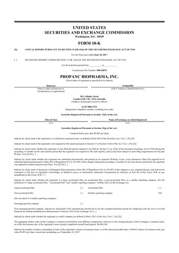 Vorschaubild Propanc Biopharma 10-K Jahresbericht 2017