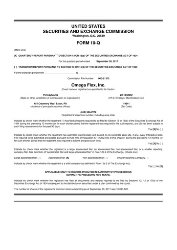 Thumbnail Omega Flex 10-Q Quarterly Report FY2017 