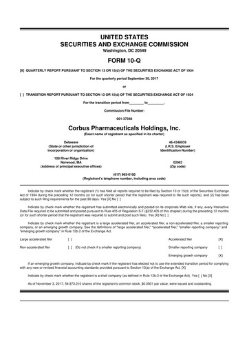 Thumbnail Corbus Pharmaceuticals
 10-Q Quarterly Report FY2017 
