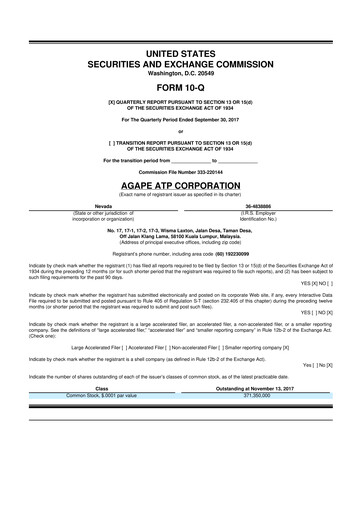 Miniature Agape ATP 10-Q Rapport trimestriel 2018 