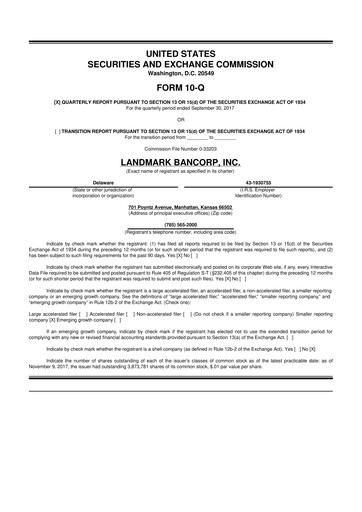 Miniature Landmark Bancorp 10-Q Rapport trimestriel 2017 