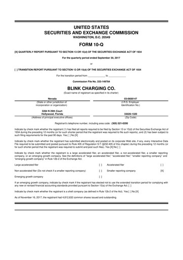 Miniature Blink Charging
 10-Q Rapport trimestriel 2017 
