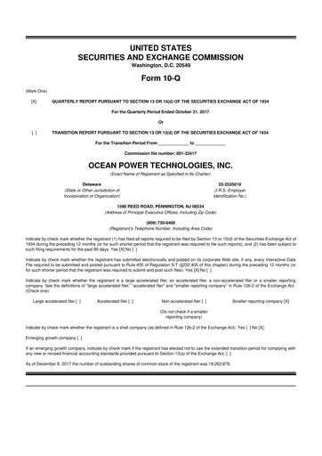 Thumbnail Ocean Power Technologies
 10-Q Quarterly Report FY2018 