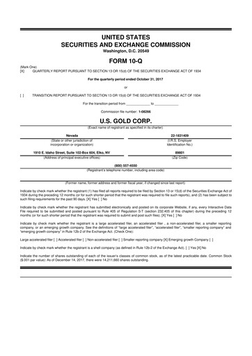 Thumbnail U.S. Gold Corp 10-Q Quarterly Report FY2018 
