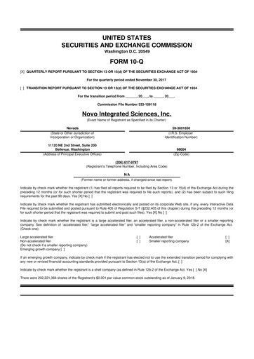Thumbnail Novo Integrated Sciences 10-Q Quarterly Report FY2018 