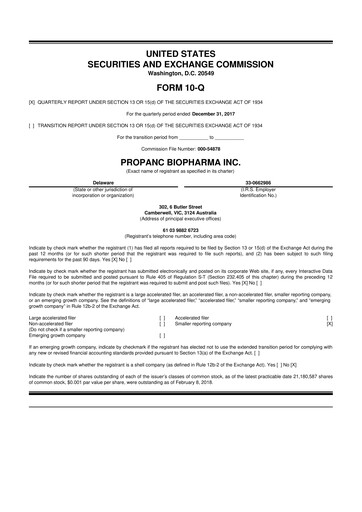 Thumbnail Propanc Biopharma 10-Q Quarterly Report FY2018 
