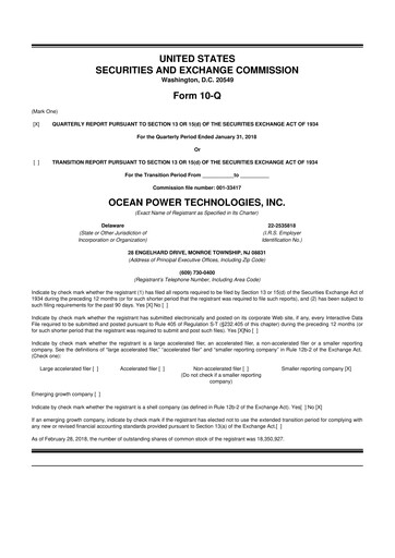 Thumbnail Ocean Power Technologies
 10-Q Quarterly Report FY2018 