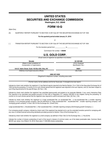 Thumbnail U.S. Gold Corp 10-Q Quarterly Report FY2018 