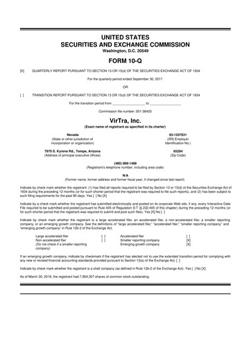 Miniature VirTra 10-Q Rapport trimestriel 2017 