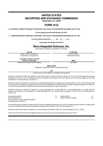 Thumbnail Novo Integrated Sciences 10-Q Quarterly Report FY2018 