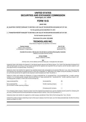 Miniature Tecnoglass 10-Q Rapport trimestriel 2018 
