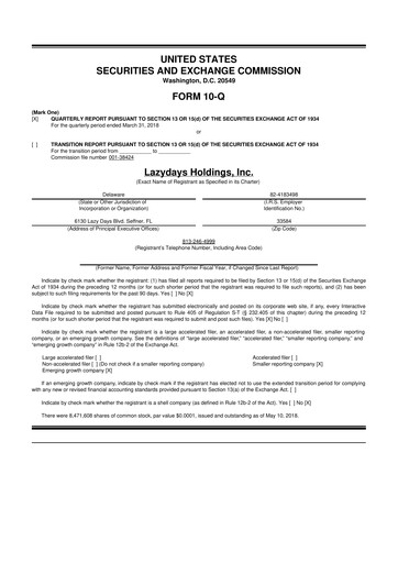 Thumbnail Lazydays Holdings 10-Q Quarterly Report FY2018 
