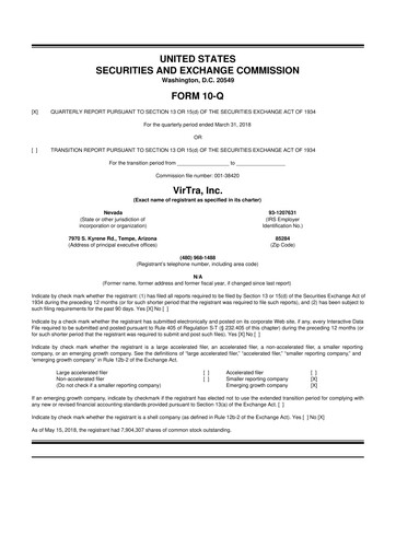 Miniature VirTra 10-Q Rapport trimestriel 2018 