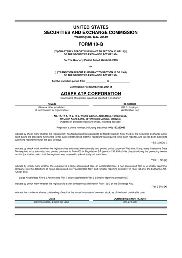 Miniature Agape ATP 10-Q Rapport trimestriel 2018 