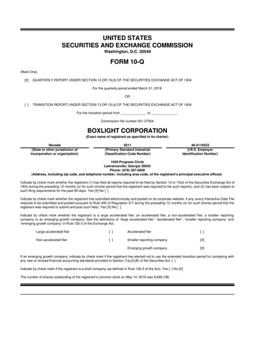 Miniature Boxlight
 10-Q Rapport trimestriel 2018 
