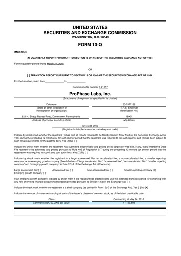 Vorschaubild ProPhase Labs 10-Q Quartalsbericht 2018 