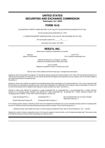 Thumbnail Reed's, Inc. 10-Q Quarterly Report FY2018 