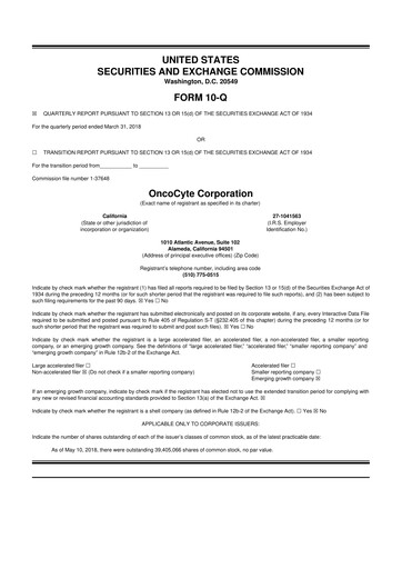 Thumbnail OncoCyte
 10-Q Quarterly Report FY2018 