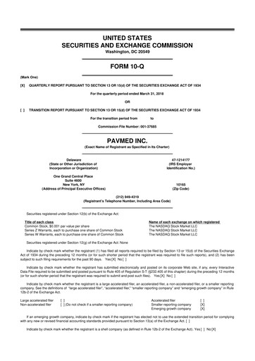 Miniature PAVmed
 10-Q Rapport trimestriel 2018 