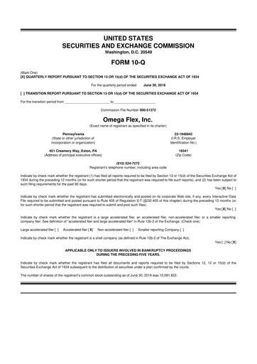 Thumbnail Omega Flex 10-Q Quarterly Report FY2018 