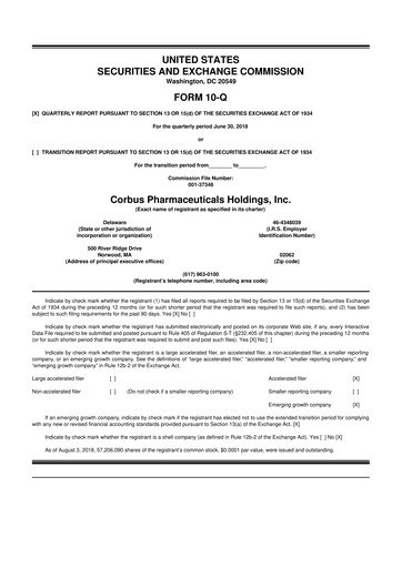 Thumbnail Corbus Pharmaceuticals
 10-Q Quarterly Report FY2018 