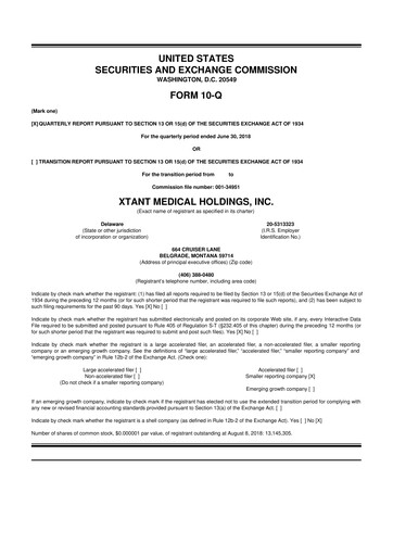 Thumbnail Xtant Medical 10-Q Quarterly Report FY2018 