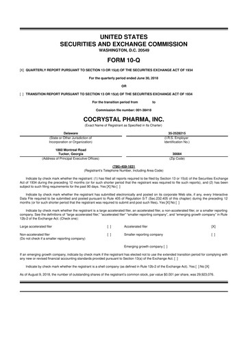 Thumbnail Cocrystal Pharma
 10-Q Quarterly Report FY2018 