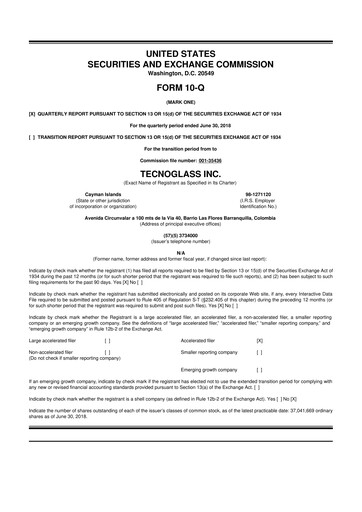 Miniature Tecnoglass 10-Q Rapport trimestriel 2018 