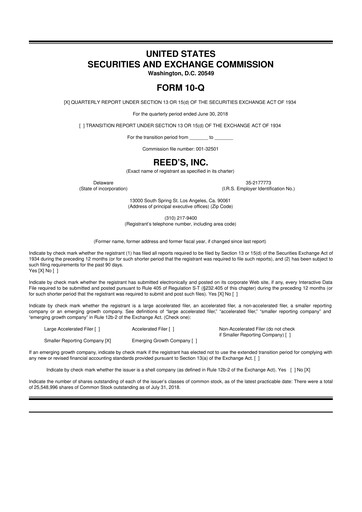 Thumbnail Reed's, Inc. 10-Q Quarterly Report FY2018 