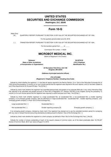 Miniature Microbot Medical
 10-Q Rapport trimestriel 2018 
