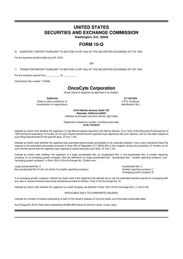 Thumbnail OncoCyte
 10-Q Quarterly Report FY2018 
