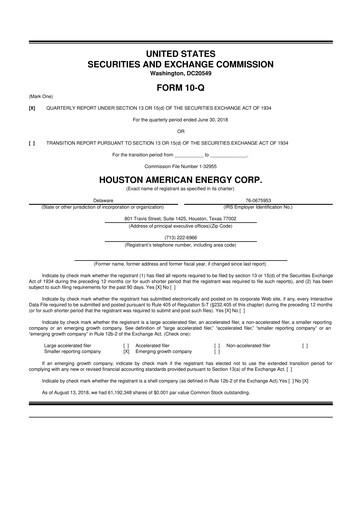 Thumbnail Houston American Energy 10-Q Quarterly Report FY2018 