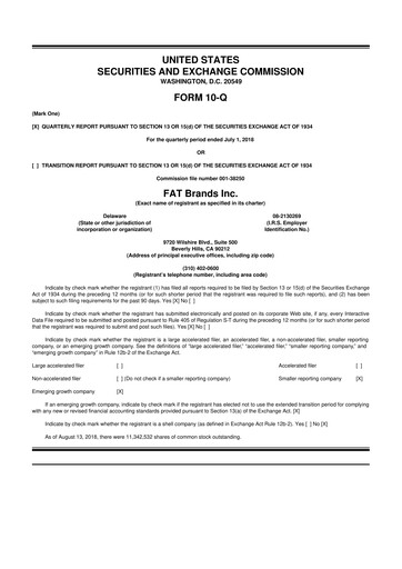 Miniature FAT Brands 10-Q Rapport trimestriel 2018 