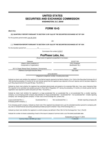 Vorschaubild ProPhase Labs 10-Q Quartalsbericht 2018 