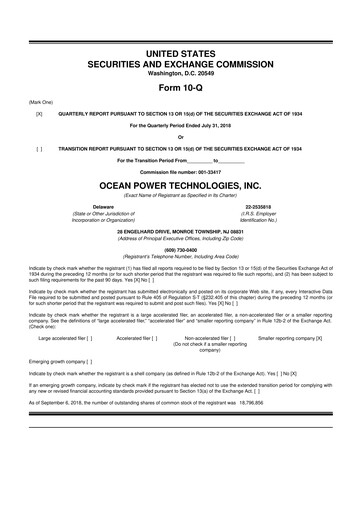 Thumbnail Ocean Power Technologies
 10-Q Quarterly Report FY2019 